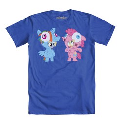 Size: 1000x1000 | Tagged: safe, artist:pixelkitties, derpy hooves, fluttershy, pinkie pie, rainbow dash, g4, official, clothes, cosplay, costume, shirt, t-shirt, welovefine