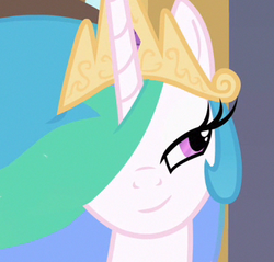 Size: 350x335 | Tagged: safe, screencap, princess celestia, g4, sweet and elite, cropped, female, hair over one eye, solo