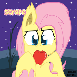 Size: 1280x1280 | Tagged: safe, artist:penguinpotential, fluttershy, bat pony, pony, bats!, g4, apple, female, flutterbat, race swap, solo, the grim adventures of billy and mandy