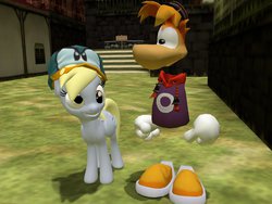 Size: 900x675 | Tagged: safe, derpy hooves, pegasus, pony, g4, 3d, crossover, female, gmod, kakariko village, mare, rayman, the legend of zelda, worms (video game)