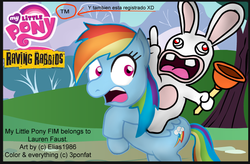 Size: 691x452 | Tagged: safe, rainbow dash, g4, rabbid, rabbids, rabbids invasion, rayman, rayman raving rabbids, spanish