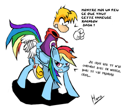 Size: 682x605 | Tagged: dead source, safe, artist:honowyn, rainbow dash, pegasus, pony, g4, angry, crossover, french, rayman, ubisoft