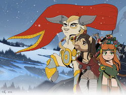 Size: 2627x1987 | Tagged: safe, artist:yula568, alette, iver, ponified, rook, the banner saga