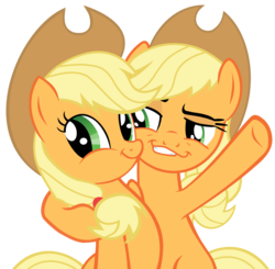 Size: 1150x1125 | Tagged: safe, artist:batbow, applejack, g4, crossing the memes, self ponidox, simple background, smugdash, svg, transparent background, twiface, vector, wrong neighborhood, x x everywhere