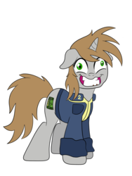 Size: 774x1032 | Tagged: safe, artist:drawponies, oc, oc only, oc:littlepip, pony, unicorn, fallout equestria, addiction, clothes, cutie mark, fanfic, fanfic art, female, floppy ears, gritted teeth, hooves, horn, insanity, jumpsuit, mare, simple background, sketch, solo, teeth, transparent background, vault suit