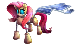 Size: 4800x2800 | Tagged: safe, artist:extradan, fluttershy, cyborg, g4, female, flutterbot, simple background, solar panel, solo, transparent background