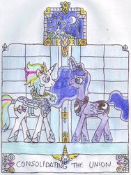 Size: 776x1030 | Tagged: safe, artist:chatsium, princess luna, oc, g4, crystal empire, moon, necklace, stars, traditional art