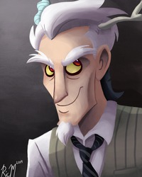 Size: 1200x1500 | Tagged: safe, artist:ric-m, discord, human, g4, 2014, count olaf, horn, horned humanization, humanized, light skin, looking at you, male, portrait, signature, solo