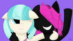 Size: 2113x1192 | Tagged: safe, artist:sea-gnash, coco pommel, oc, oc:sea gnash, g4, happy, smiling