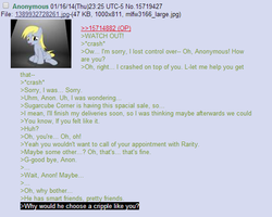 Size: 561x449 | Tagged: safe, derpy hooves, g4, /mlp/, 4chan, 4chan screencap, anon in equestria, feels, greentext, rejection, rejection is magic, sad, text