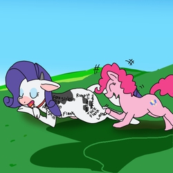 Size: 600x600 | Tagged: safe, artist:kushina13, pinkie pie, rarity, cow, earth pony, pony, g4, anatomy, body writing, drool, eyes closed, female, implied cannibalism, mare, raricow, sleeping, species swap, udder