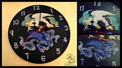 Size: 1610x907 | Tagged: safe, artist:dragonataxia, princess celestia, princess luna, g4, clock, craft