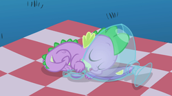 Size: 1054x592 | Tagged: safe, screencap, spike, dragon, g4, owl's well that ends well, blanket, male, punch, solo, spiked punch