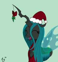 Size: 900x956 | Tagged: safe, artist:ciscoql, queen chrysalis, g4, christmas, female, holly, holly mistaken for mistletoe, solo