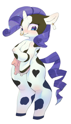 Size: 1099x1920 | Tagged: safe, artist:aruurara, rarity, cow, cow pony, pony, unicorn, g4, bipedal, cowified, ear tag, female, nose ring, piercing, raricow, solo, species swap, udder
