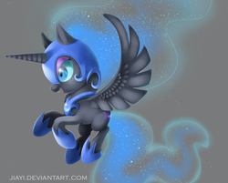 Size: 1121x901 | Tagged: dead source, safe, artist:jiayi, nightmare moon, princess luna, g4, cute, female, filly, gray background, nightmare woon, simple background, solo