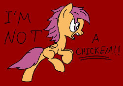 Size: 500x350 | Tagged: safe, artist:rndfax, scootaloo, chicken, pony, g4, angry, animated, bipedal, dumb running ponies, female, running, scootabuse, scootachicken, solo