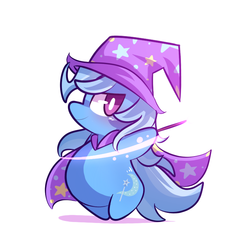 Size: 780x770 | Tagged: safe, artist:php56, trixie, pony, unicorn, g4, bipedal, chibi, female, mare, simple background, smiling, solo, wand, white background
