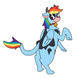 Size: 600x600 | Tagged: safe, artist:kushina13, rainbow dash, cow, g4, bell, bell collar, bipedal, butt, collar, cowbell, cowified, female, pegacow, plot, rainbovine dash, solo, udder, wings