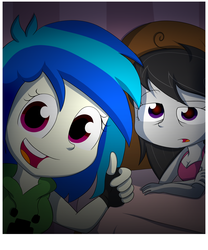 Size: 5000x6000 | Tagged: safe, artist:fj-c, dj pon-3, octavia melody, vinyl scratch, equestria girls, g4, absurd resolution, bed, friend, minecraft