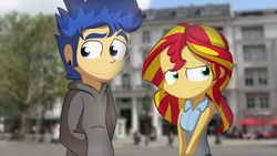 Size: 1280x720 | Tagged: safe, artist:fj-c, flash sentry, sunset shimmer, equestria girls, g4, breakup, duo, female, male, ship:flashimmer, straight