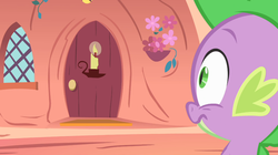 Size: 1054x592 | Tagged: safe, screencap, spike, dragon, g4, my little pony: friendship is magic, owl's well that ends well, door, male, solo