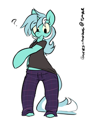 Size: 733x1044 | Tagged: safe, artist:owl-eyes, lyra heartstrings, semi-anthro, g4, clothes, female, pajamas, question mark, simple background, solo