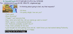 Size: 612x284 | Tagged: safe, minuette, g4, /mlp/, 4chan, 4chan screencap, anon in equestria, greentext, meta, rejection, rejection is magic, sad, text