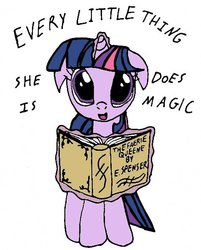 Size: 477x592 | Tagged: safe, artist:closer-to-the-sun, twilight sparkle, g4, book, every little thing she does is magic, female, floppy ears, lyrics, magic, solo, song reference, the police