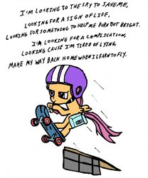 Size: 635x762 | Tagged: safe, artist:closer-to-the-sun, scootaloo, g4, female, foo fighters, lyrics, ramp, solo