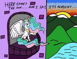 Size: 900x687 | Tagged: safe, artist:closer-to-the-sun, princess celestia, g4, lyrics, sun, the beatles