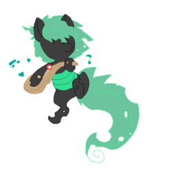 Size: 500x500 | Tagged: safe, artist:princessamity, oc, oc only, changeling, nymph, changeling oc, chibi, eyes closed, green changeling, heart, music notes, musical instrument, pixel art, simple background, smiling, solo, strumming, transparent background, ukulele, vector