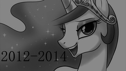 Size: 1920x1080 | Tagged: safe, princess celestia, princess molestia, g4, adventure in the comments, bedroom eyes, drama, female, looking at you, monochrome, open mouth, smiling, solo