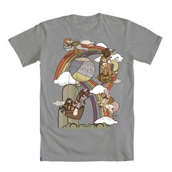 Size: 1000x1000 | Tagged: safe, applejack, fluttershy, rainbow dash, twilight sparkle, g4, official, clothes, cloud, cloudy, hot air balloon, rainbow, shirt, steampunk, welovefine