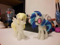 Size: 3648x2736 | Tagged: safe, derpy hooves, dj pon-3, vinyl scratch, pegasus, pony, g4, female, figure, funko, glow in the dark, mare, toy