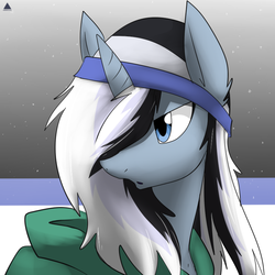 Size: 800x800 | Tagged: safe, artist:cymek, oc, oc only, oc:taylorpone, pony, unicorn, beanie, clothes, hat, hoodie, snow, solo