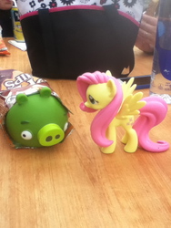 Size: 720x960 | Tagged: safe, fluttershy, pegasus, pig, pony, g4, angry birds, female, green pig, irl, male, minion pig, photo, toy