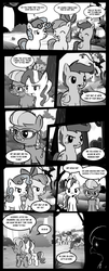 Size: 1012x2500 | Tagged: safe, artist:htfcuddles, apple bloom, diamond tiara, scootaloo, silver spoon, sweetie belle, oc, earth pony, griffon, pegasus, pony, unicorn, g4, butt, comic, crying, cutie mark crusaders, monochrome, plot