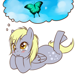 Size: 894x890 | Tagged: safe, derpy hooves, butterfly, pegasus, pony, ask derpyhooves, g4, female, mare, solo, tumblr