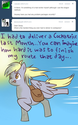 Size: 658x1048 | Tagged: safe, derpy hooves, pegasus, pony, ask derpyhooves, g4, bag, female, flying, mare, solo, tumblr