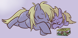 Size: 668x323 | Tagged: safe, derpy hooves, dinky hooves, frog, pegasus, pony, ask derpyhooves, g4, equestria's best mother, female, mare, sleeping, tumblr