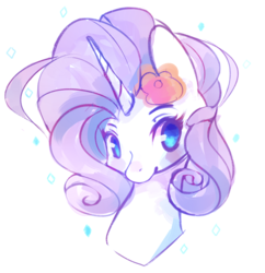 Size: 1024x1057 | Tagged: dead source, safe, artist:inkytophat, rarity, pony, unicorn, g4, bust, colored pupils, cute, female, flower, flower in hair, looking at you, mare, portrait, raribetes, simple background, solo, white background