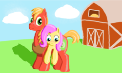 Size: 1024x614 | Tagged: safe, artist:darkpilcrow, big macintosh, fluttershy, earth pony, pony, g4, male, ship:fluttermac, shipping, stallion, straight