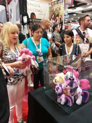 Size: 2448x3264 | Tagged: safe, fluttershy, pinkie pie, twilight sparkle, human, g4, 4de, andrea libman, irl, irl human, photo, plushie