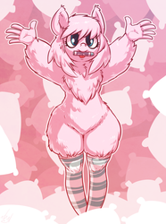 Size: 893x1200 | Tagged: safe, artist:atryl, oc, oc only, oc:fluffle puff, anthro, anthro oc, clothes, crayon, mouth hold, socks, solo, striped socks