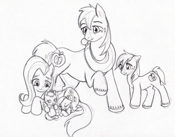 Size: 2502x1960 | Tagged: safe, artist:tristanjsolarez, big macintosh, fluttershy, oc, earth pony, pony, g4, male, monochrome, nudity, offspring, parent:big macintosh, parent:fluttershy, parents:fluttermac, pencil drawing, sheath, ship:fluttermac, shipping, stallion, straight, traditional art