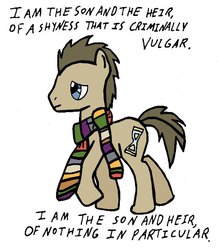 Size: 529x600 | Tagged: safe, artist:closer-to-the-sun, doctor whooves, time turner, g4, clothes, lyrics, male, scarf, solo, the smiths