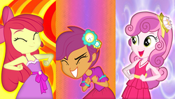 Size: 1920x1080 | Tagged: safe, artist:bigccv, artist:montanaferrin, artist:mr-kennedy92, artist:rose5tar, apple bloom, scootaloo, sweetie belle, equestria girls, g4, cutie mark crusaders, dancing, female, trio, trio female, vector, wallpaper