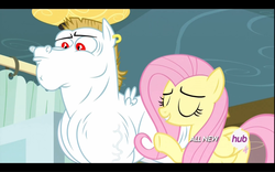 Size: 1680x1050 | Tagged: safe, screencap, bulk biceps, fluttershy, g4, rainbow falls, hub logo, vein