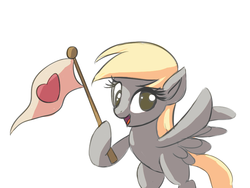 Size: 800x600 | Tagged: dead source, safe, artist:grissaecrim, derpy hooves, pegasus, pony, g4, rainbow falls, female, flag, mare, solo, the grey one's glorious return